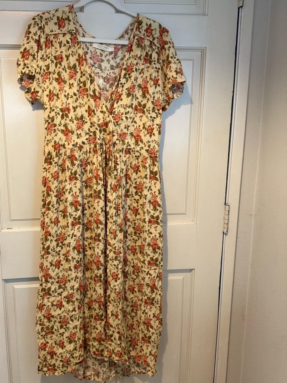 Christy Dawn Cream Midi Dress with Coral Floral Print
